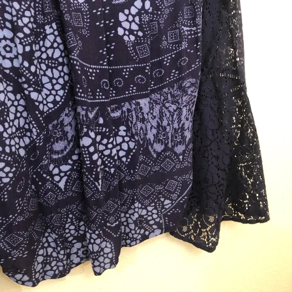 LOVESTITCH Womens Large Bell Sleeve Mixed Media Cross Front Blouse Top NWOT Blue - Picture 7 of 14